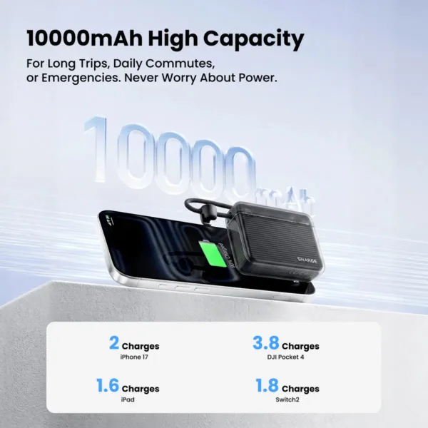 Sharge Flow 2 Power Bank(22.5W, 10K,Built-in Cable)