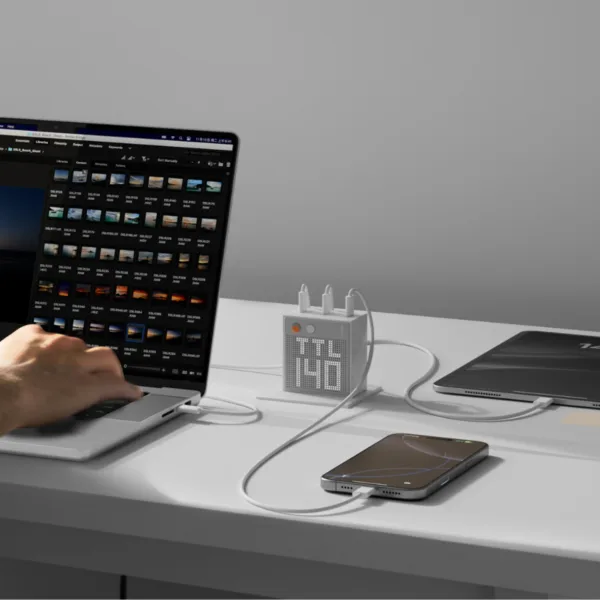 SHARGE Pixel 100 / 140 GaN Charger (67/100/140W, 3 Ports,Dot-Matrix Display)