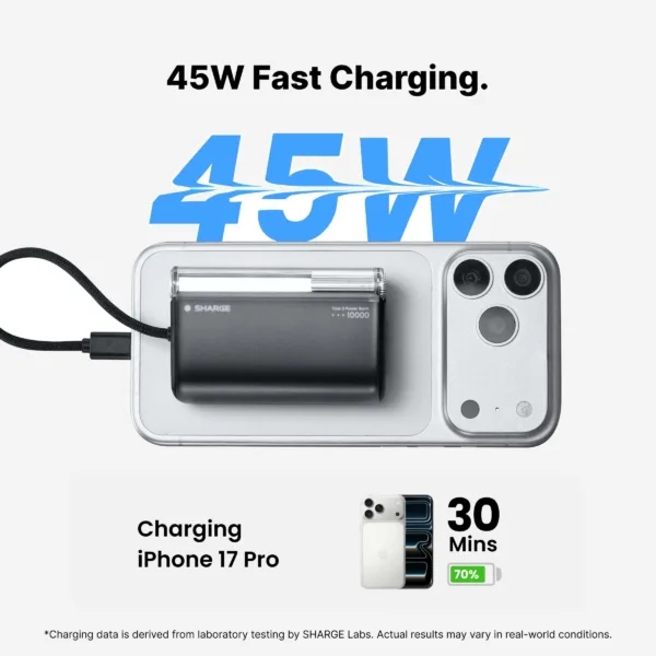 SHARGE Flow 3 Power Bank (45W, 10K, Built-in Cable)